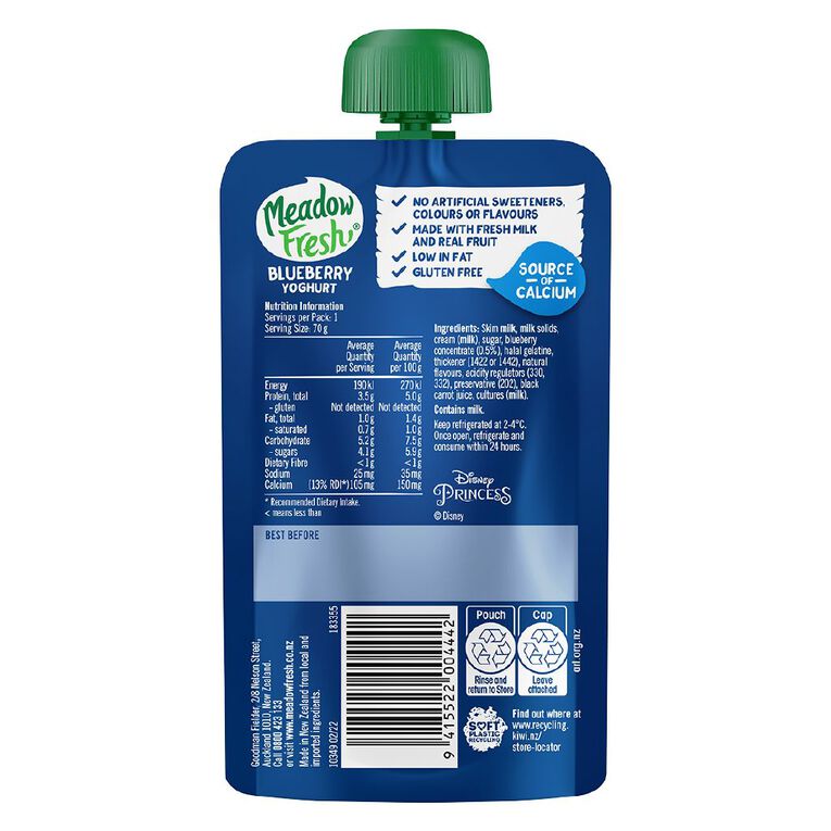 Meadow Fresh Blueberry Yoghurt Pouch 70g, , hi-res
