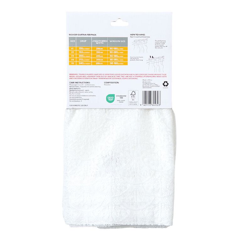 Living & Co Art Deco Voile White 90-180cm Wide/200cm Drop, , hi-res