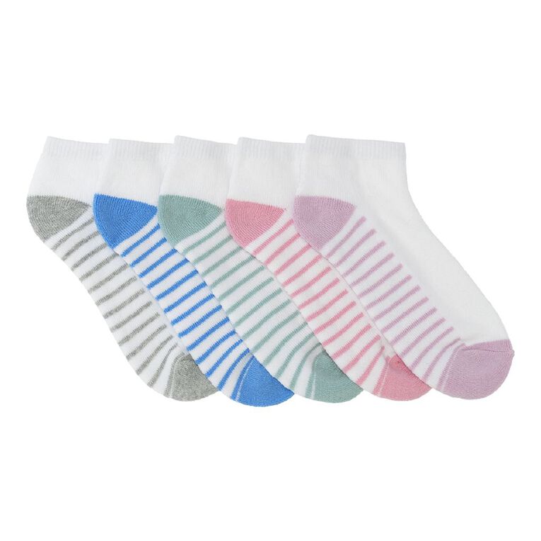 Active Intent Girls' Low Crew Cushioned Socks 5 Pack, White, hi-res