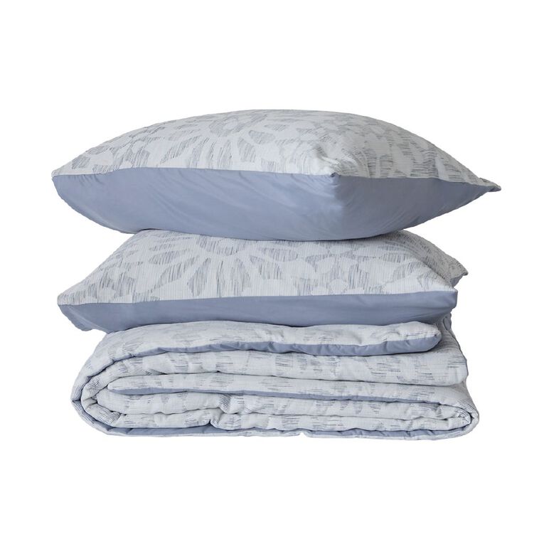 Living & Co 3 Piece Comforter Set Chenille Jacquard Blue Queen, , hi-res
