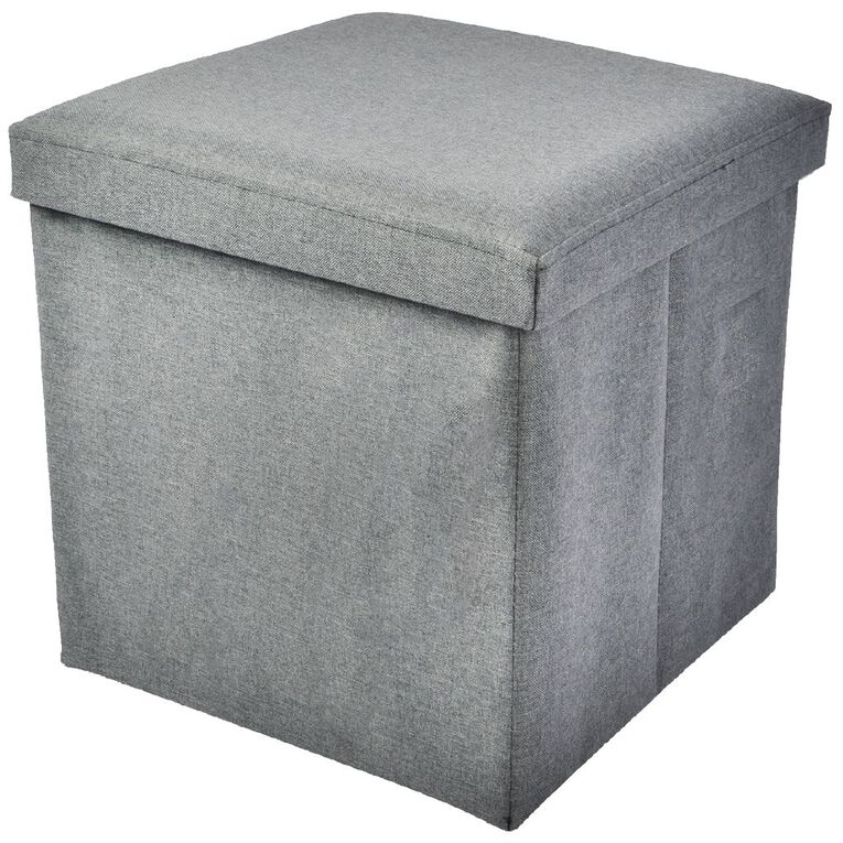 Living & Co Folding Storage Ottoman Grey Dark Single, , hi-res