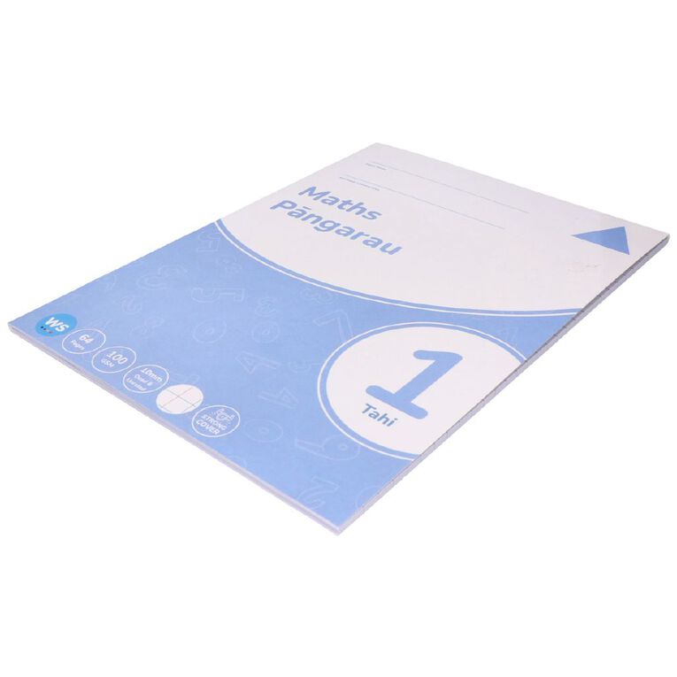 WS Maths 1 Tahi 10mm Quad & Unruled 32 Leaf with Margins Blue, , hi-res