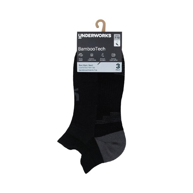 Underworks Bamboo Tech Heel Tab 3 Pack, Black, hi-res