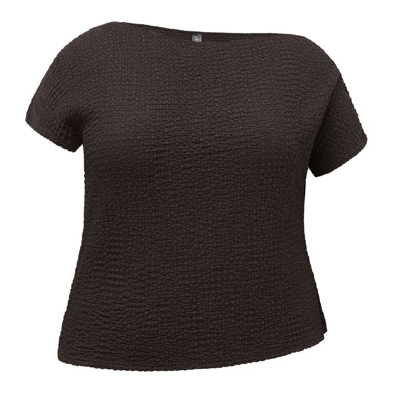 H&H Curve Women's Popcorn Knit Assyemtric Top, Brown Dark, hi-res