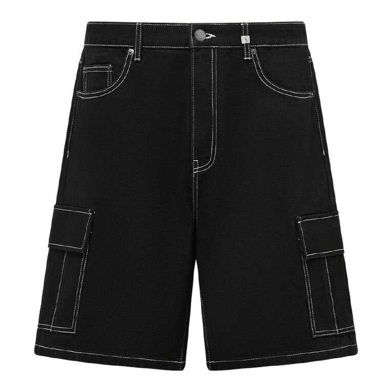 Garage Men's Relaxed Cargo Jorts, Black, hi-res