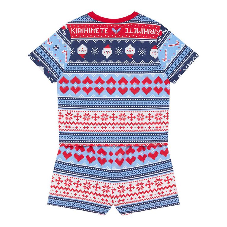 H&H Girls' Family Christmas Tee and Shorts Pyjama Set, Blue Light, hi-res