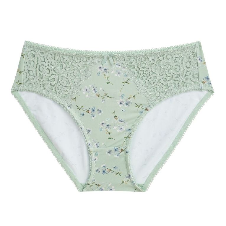 H&H Women's Bella Print & Lace Bikini Brief, Green Light, hi-res