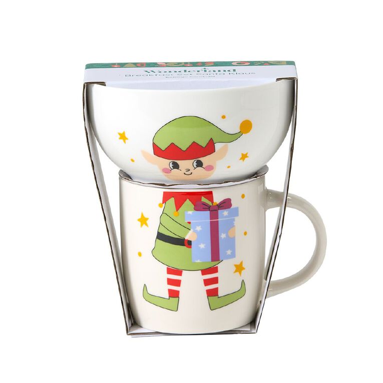 Wonderland Home Santa Breakfast Mug & Bowl Set Red/White, , hi-res