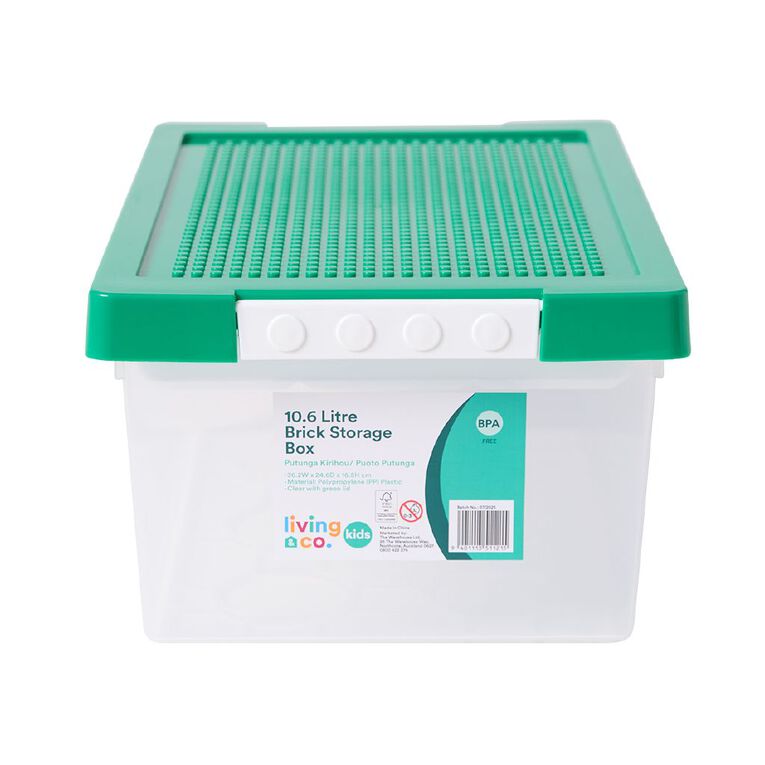 Living & Co Kids Brick 10.6L Storage Bin Green, , hi-res