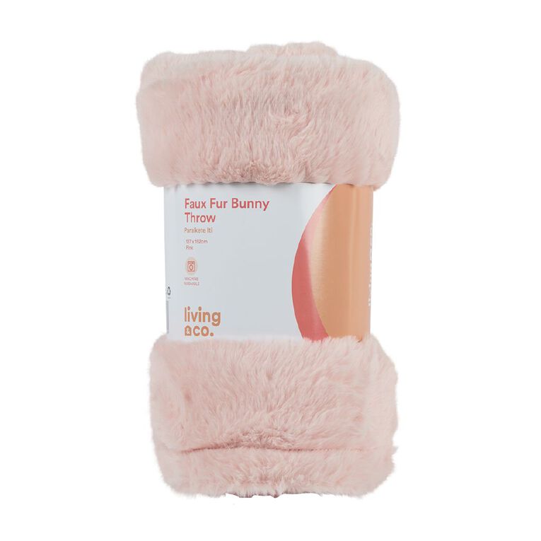 Living & Co Throw Faux Fur Bunny Pink 127cm x 152cm, , hi-res