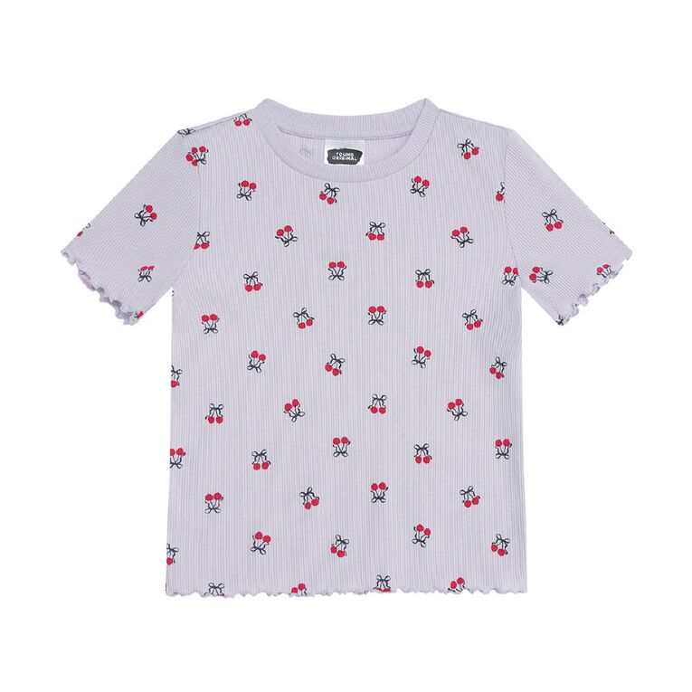 Young Original Short Sleeve All Over Print Rib Top, Purple Light, hi-res