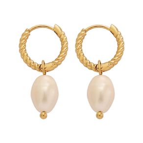 Waterproof Gold Plated Pearl Hoop Earrings