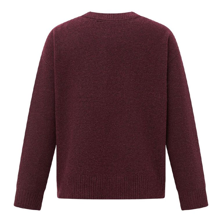H&H Women's Cosy Oversized Crew Cardigan, Red Dark, hi-res