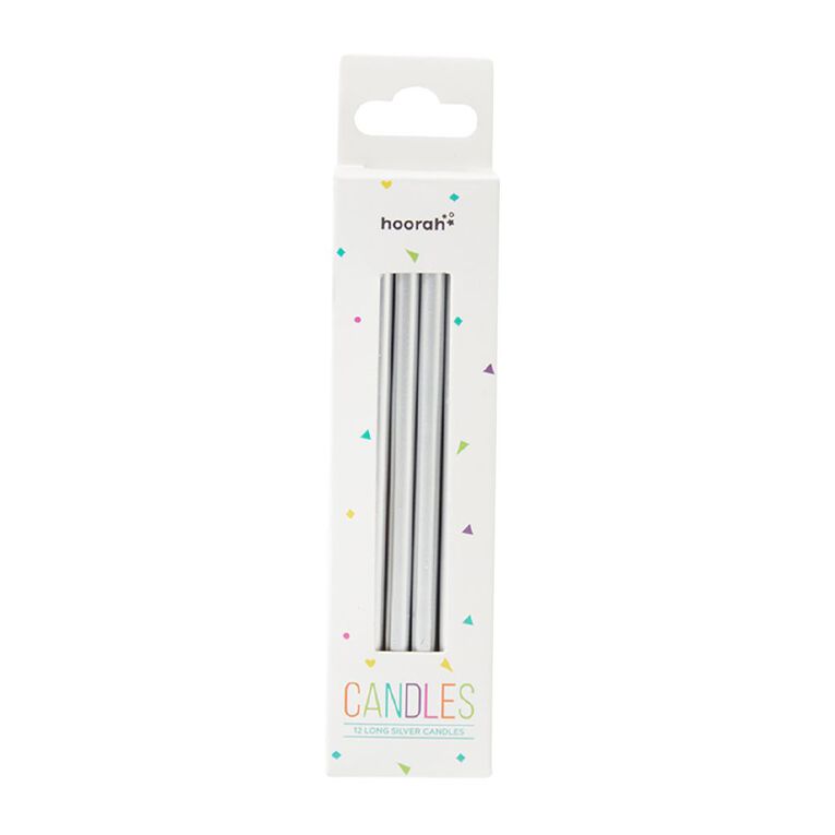 Hoorah Long Silver Candles 12 Pack, , hi-res