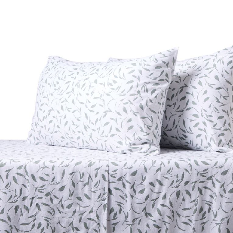 Living & Co Cotton Flannelette Sheet Set Leaf Green Single, , hi-res