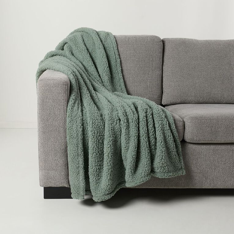 Living & Co Teddy Throw Green Light 127cm x 152cm, Green Light, hi-res