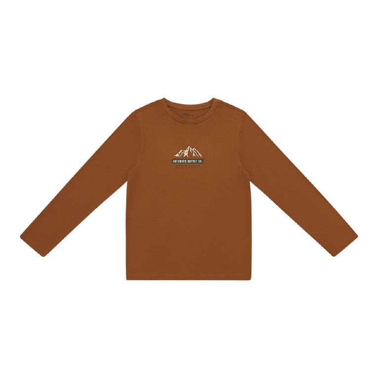 Young Original Print Long Sleeve Tee, Brown Mid, hi-res