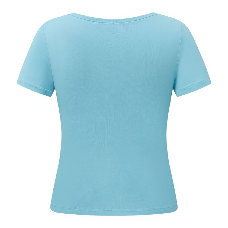 H&H Women's Short Sleeve Contour Print Scoop Neck Top, Blue Mid, hi-res