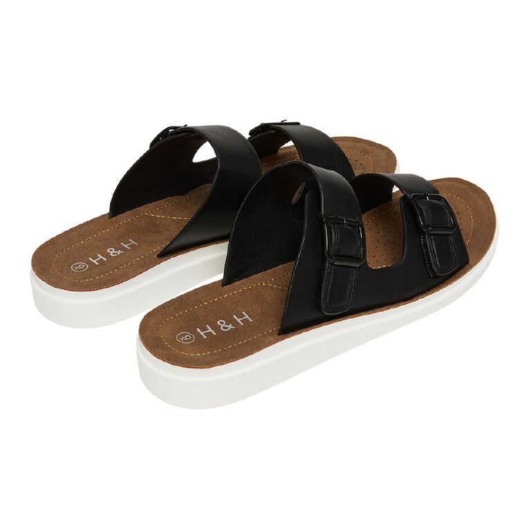 H&H Women's Double Stripe Comfort Sandals, Black, hi-res
