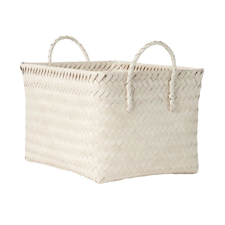 Living & Co Rectangle Plastic Woven Basket Green, , hi-res