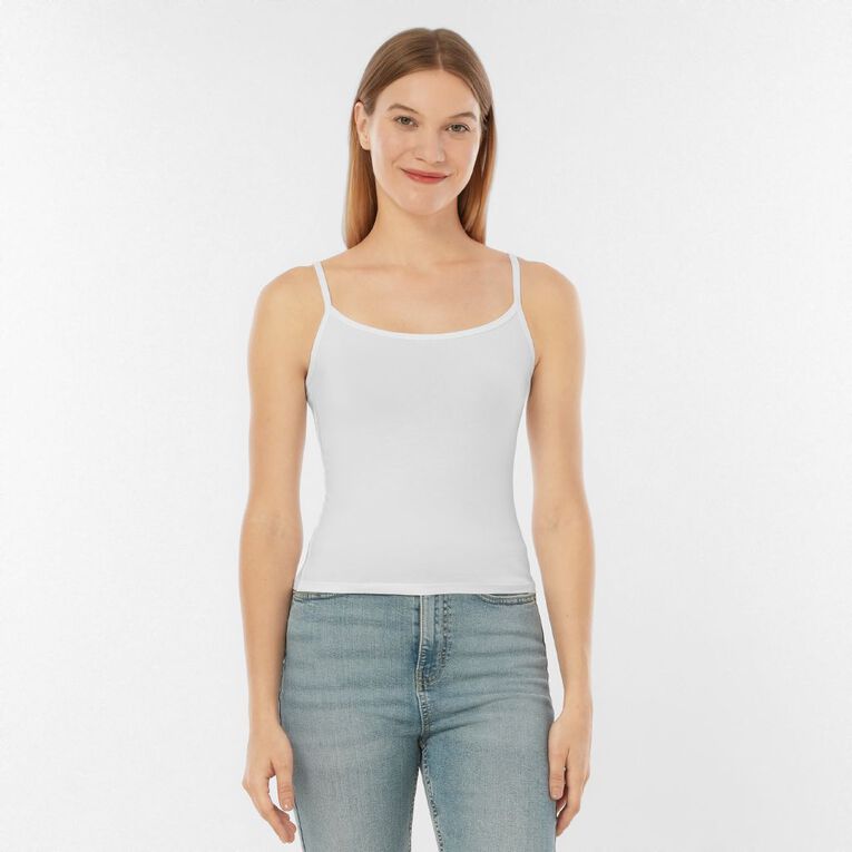 H&H Essentials Women's Stretch Cotton Cami, White, hi-res