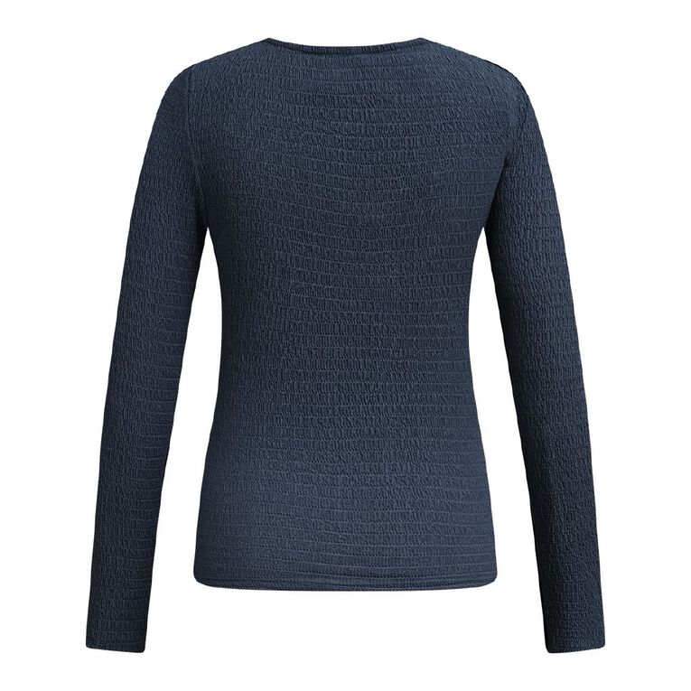 H&H Women's Long Sleeve Textured Knit Top, Blue Mid, hi-res