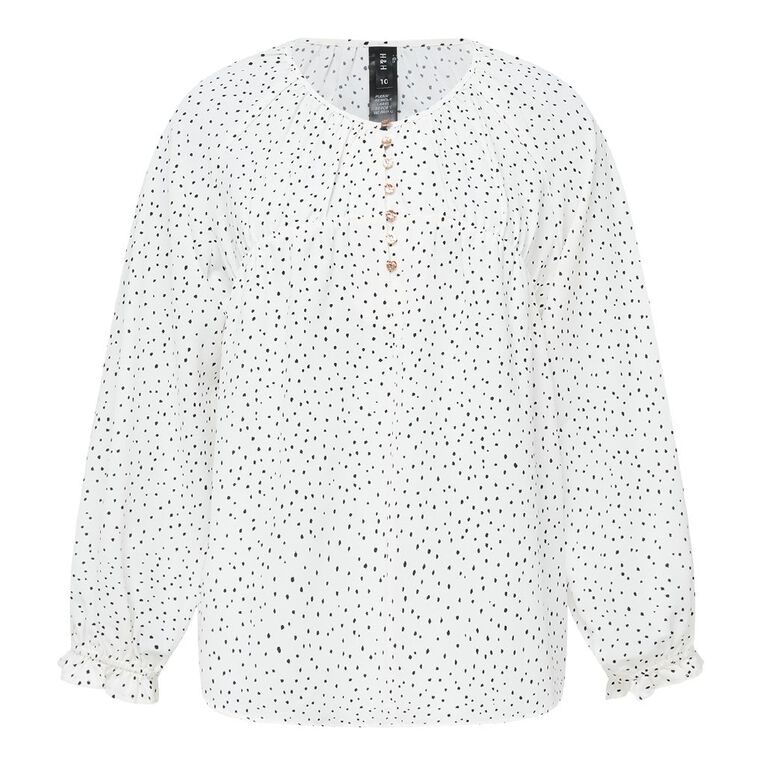 H&H Women's Long Sleeve Gather Detail Blouse, White/Black, hi-res
