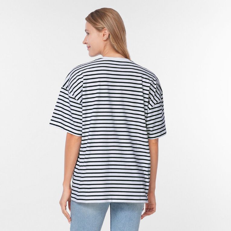 H&H Women's Oversized Boyfriend Stripe Tee, Navy/White, hi-res