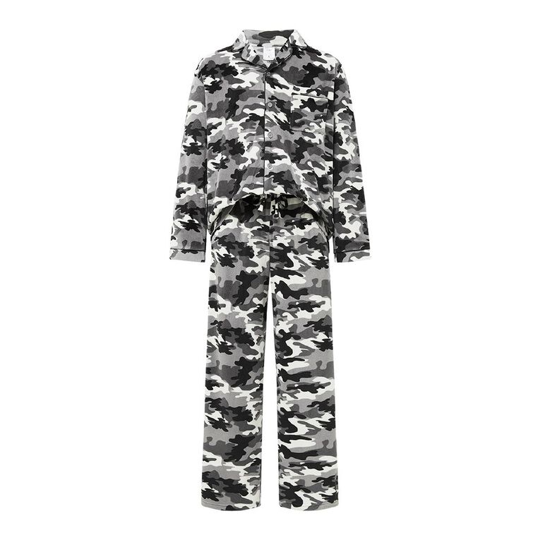 H&H Men's Soft Mink Button Up Pyjama Set, Grey Dark, hi-res