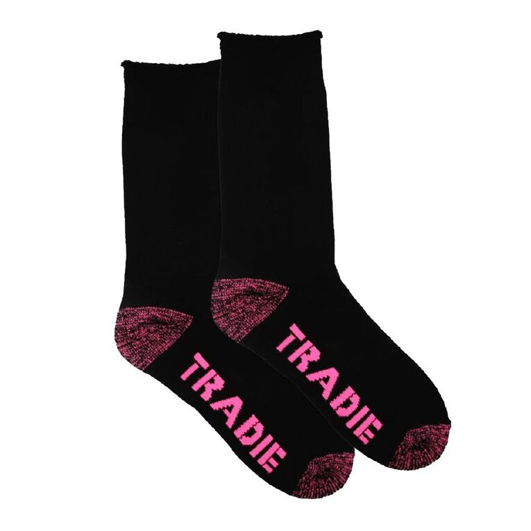Tradie Women's Crew Socks 2 Pack, Black, hi-res