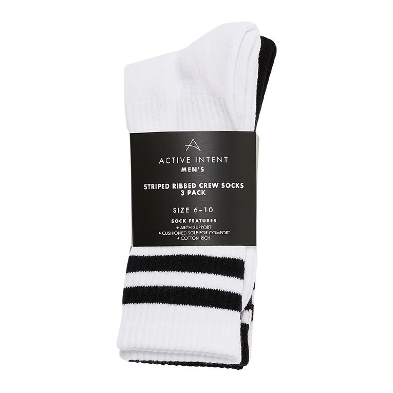 Active Intent Men's Striped Ribbed Crew, Black/White, hi-res