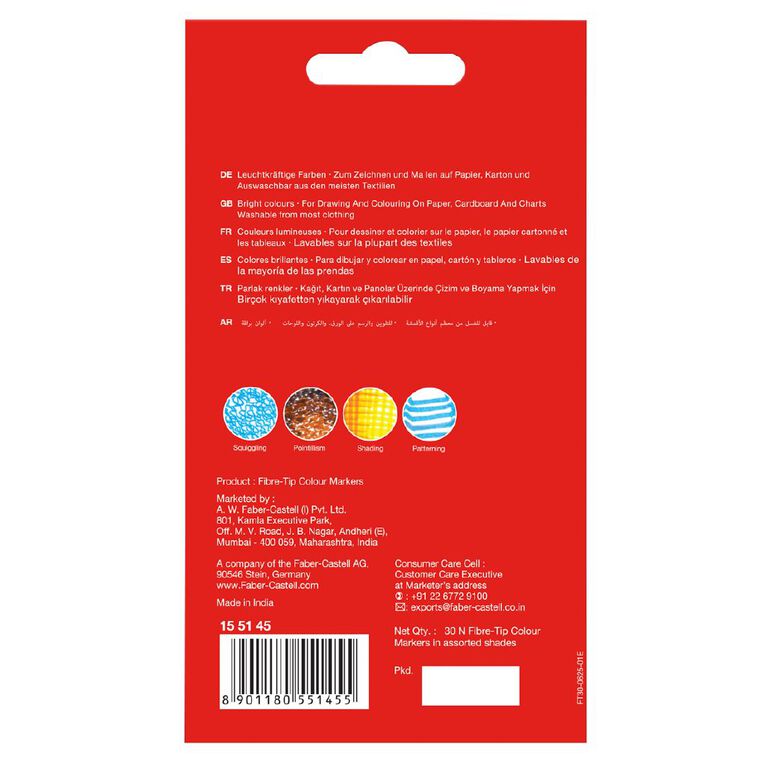 Faber-Castell Fibre Tip Pens Multi-Coloured 30 Pack, , hi-res