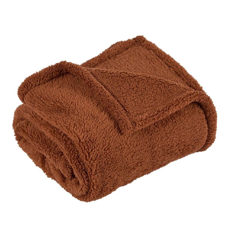 Living & Co Throw Sherpa Brown Mid 127cm x 152cm, , hi-res