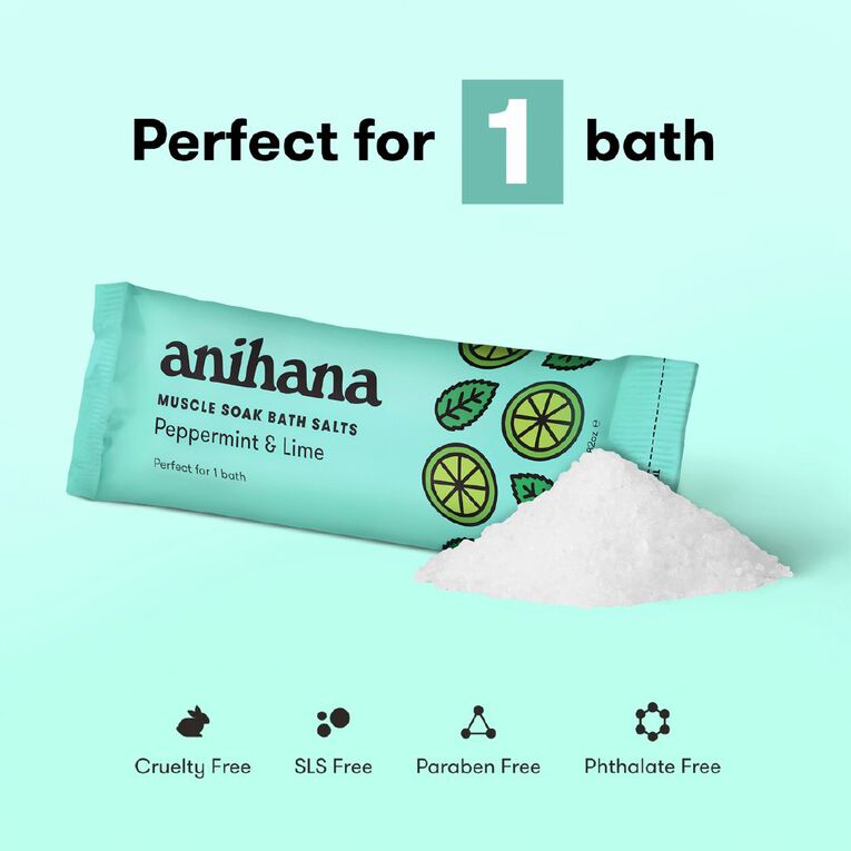 Anihana Muscle Soak Bath Salts Peppermint And Lime 80g, , hi-res