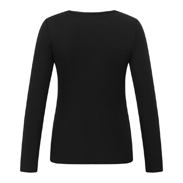 H&H Women's Merino Blend Crew Neck Top, Black, hi-res