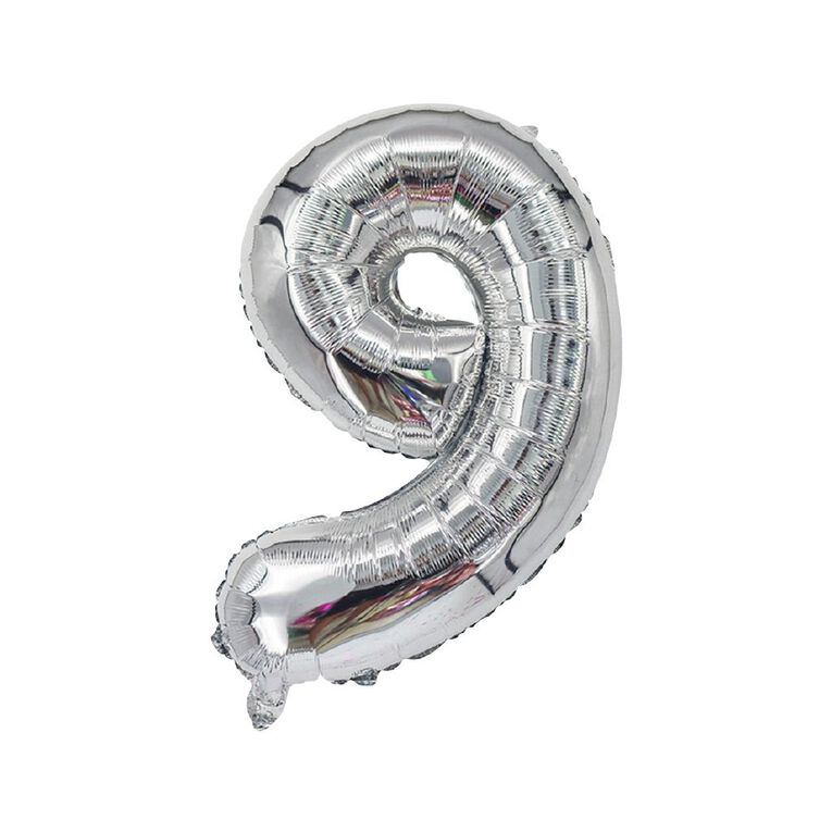Party Inc Foil Balloon #9 Silver 35cm, , hi-res