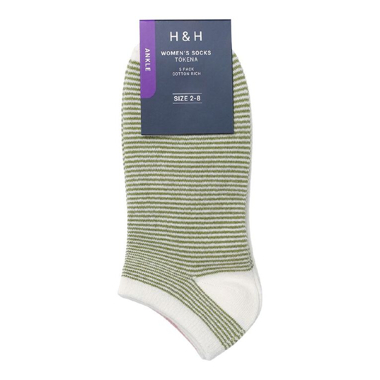 H&H Women's Liner Jacquard Socks 5 Pack, Cream, hi-res