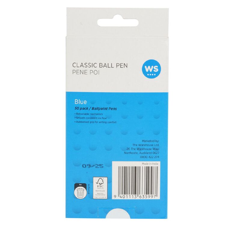 WS Classic Ball Pens 50 Pack Blue, , hi-res