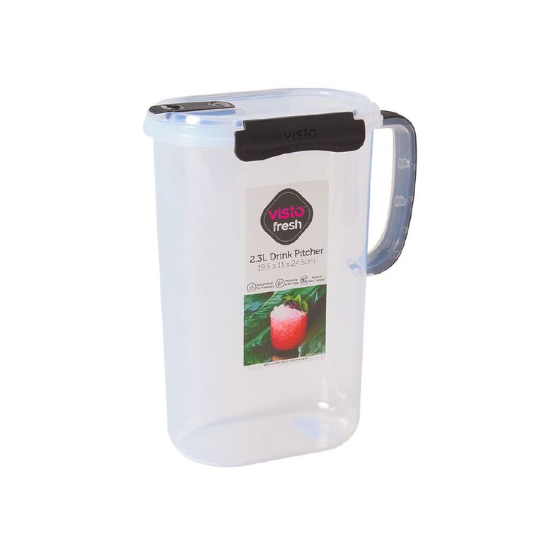 Visto Fresh Drink Pitcher Clear/Charcoal Clips 2.3 Litre, , hi-res