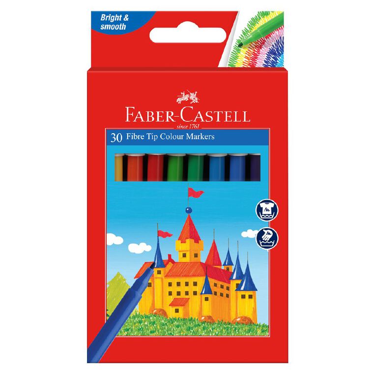 Faber-Castell Fibre Tip Pens Multi-Coloured 30 Pack, , hi-res