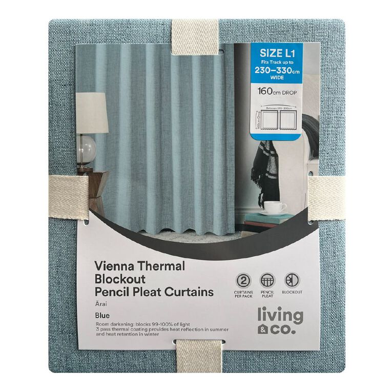 Living & Co Vienna Curtains Blue 230-330cm Wide/160cm Drop, , hi-res