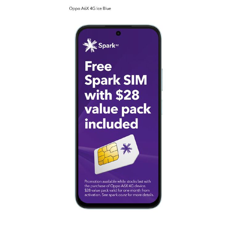 OPPO A6x 4G 4GB + 128GB with Spark $28 Value Pack Sim Bundle Ice Blue, , hi-res