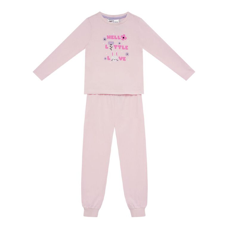 H&H Girls' Jersey Long Sleeve Pyjama Set, Pink Light, hi-res
