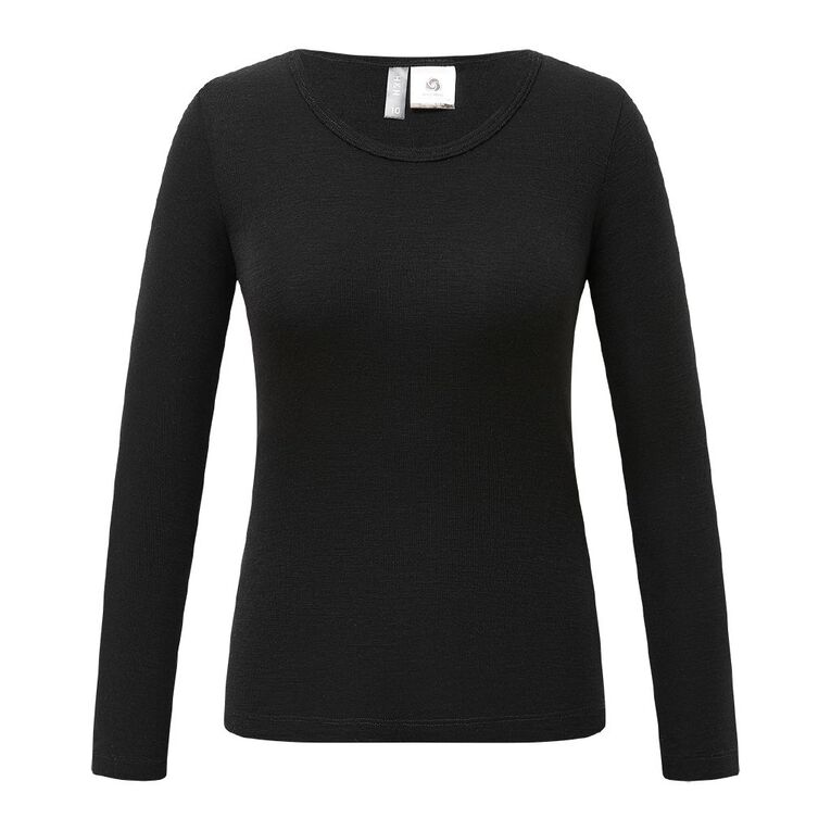 H&H Women's Merino Blend Scoop Neck Top, Black, hi-res