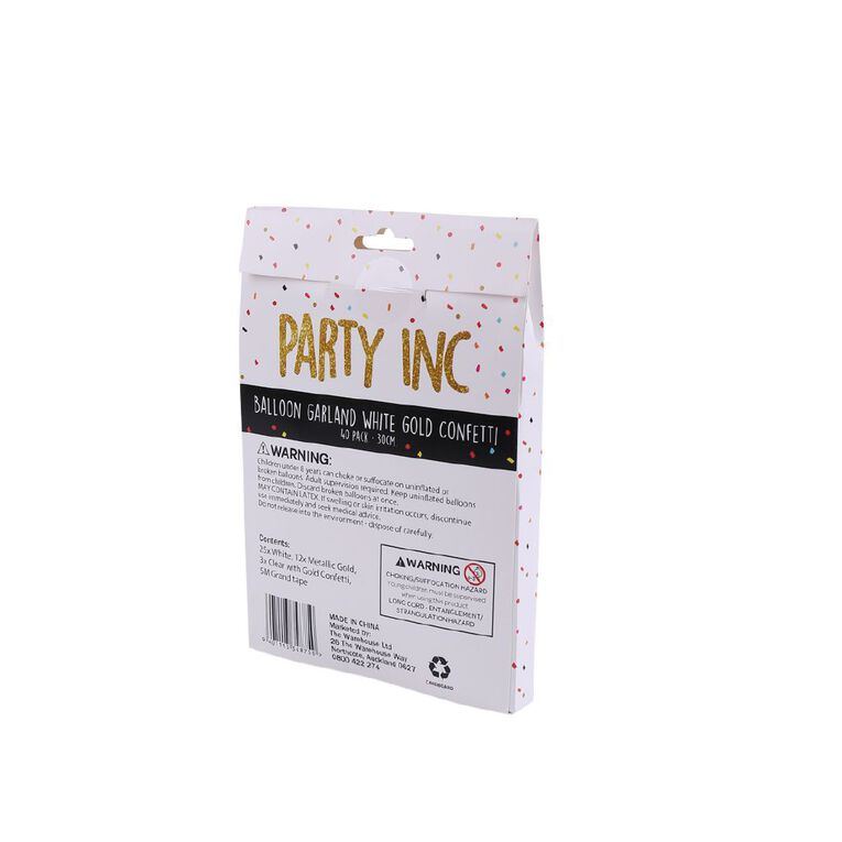 Party Inc Balloon Garland White & Gold Confetti 30cm, , hi-res