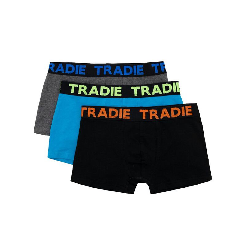 Tradie Boys' Trunks 3 Pack, Black/Grey, hi-res