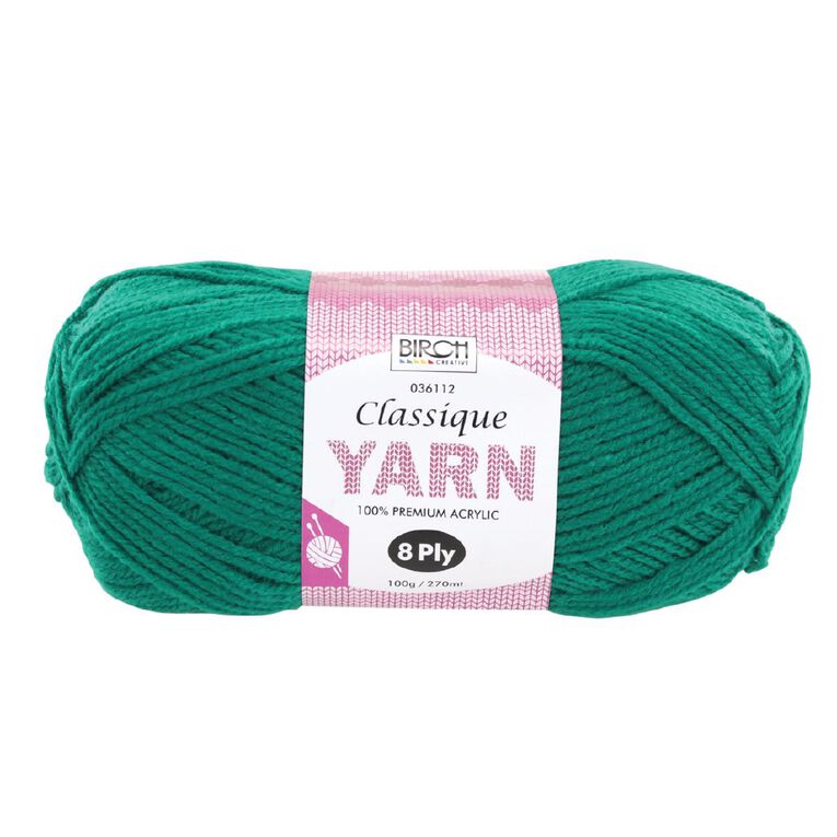 Birch Classique Yarn 100% Premium Acrylic 100g Ball 8 Ply Emerald, , hi-res