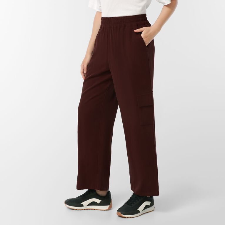 H&H Women's Twill Wide Leg Relaxed Cargo Pants, Brown Dark SPOTS, hi-res