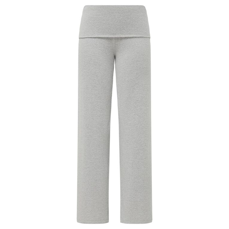 H&H Women's Brushed Knit Rib Fold Over Lounge Pants, Grey Mid, hi-res