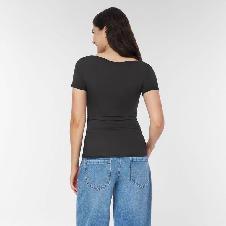 H&H Women's Short Sleeve Contour Print Boat Neck Top, Grey Dark, hi-res